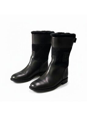 Chanel E8 Sports Back Zip Middle Boots 36.5 CC Logo